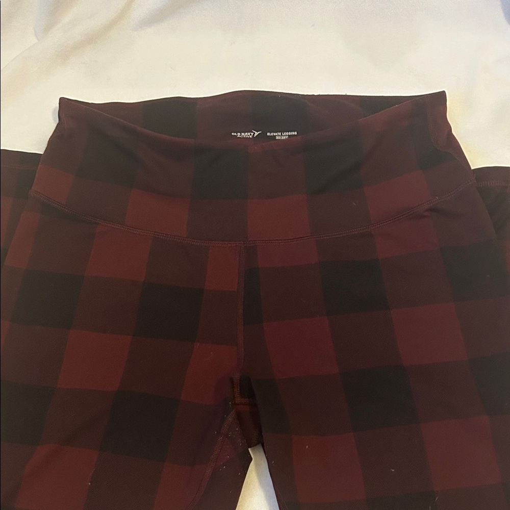 Old Navy Active Burgundy and Black Plaid Leggings - Picture 3 of 4